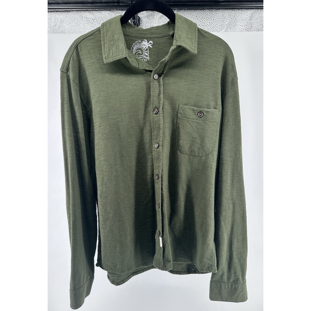 Laguna Super Slub Cotton Blend Long Sleeve Button Up Shirt Men's M Green Casual